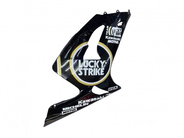 Billige Kawasaki ZX6R Motorrad Verkleidung 2003-2004 - Glanzendes Schwarz Weiss Motul Lucky Strike