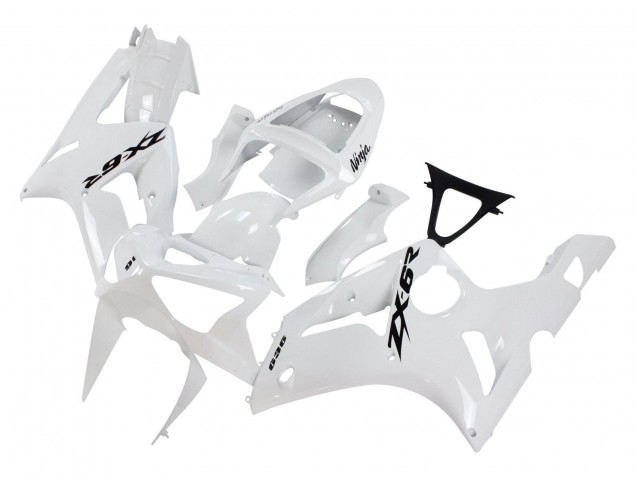 Billige Kawasaki ZX6R Motorrad Verkleidung 2003-2004 - Weiss Schwarz Aufkleber