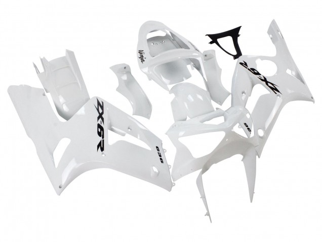 Billige Kawasaki ZX6R Motorrad Verkleidung 2003-2004 - Weiss Schwarz Aufkleber