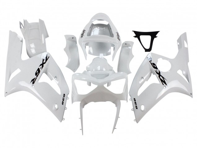 Billige Kawasaki ZX6R Motorrad Verkleidung 2003-2004 - Weiss Schwarz Aufkleber
