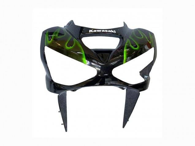 Billige Kawasaki ZX6R Motorrad Verkleidung 2003-2004 - Glanzendes Schwarz Grun Flamme