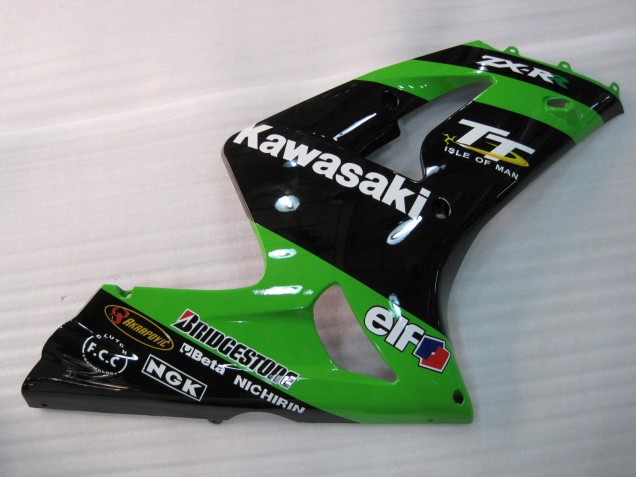 Billige Kawasaki ZX6R Motorrad Verkleidung 2003-2004 - Grun Schwarz Elf Bridgestone