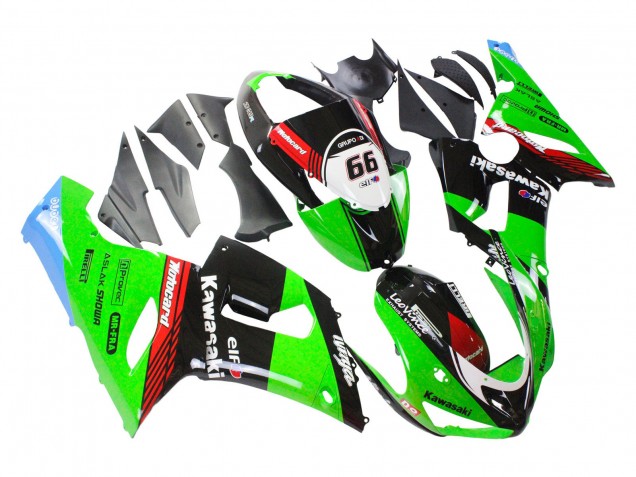 Billige Kawasaki ZX6R Motorrad Verkleidung 2005-2006 - Grun Rot Schwarz Elf 66