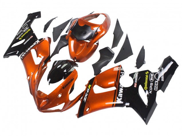 Billige Kawasaki ZX6R Motorrad Verkleidung 2005-2006 - Orange Schwarz