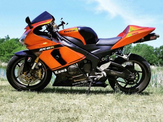 Billige Kawasaki ZX6R Motorrad Verkleidung 2005-2006 - Orange Schwarz