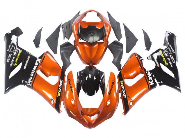 Billige Kawasaki ZX6R Motorrad Verkleidung 2005-2006 - Orange Schwarz
