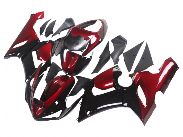 Billige Kawasaki ZX6R Motorrad Verkleidung 2005-2006 - Rot Glanzendes Schwarz