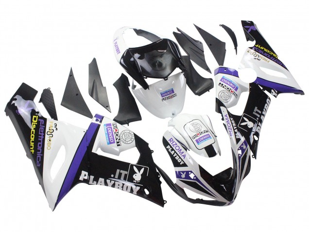 Billige Kawasaki ZX6R Motorrad Verkleidung 2005-2006 - Weiss Lila Schwarz Rizoma Playboy Denso