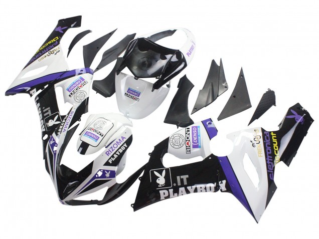 Billige Kawasaki ZX6R Motorrad Verkleidung 2005-2006 - Weiss Lila Schwarz Rizoma Playboy Denso