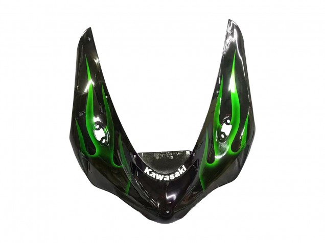 Billige Kawasaki ZX6R Motorrad Verkleidung 2005-2006 - Glanzendes Schwarz Grun Flamme