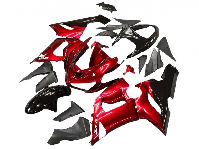 Billige Kawasaki ZX6R Motorrad Verkleidung 2005-2006 - Rot Schwarz
