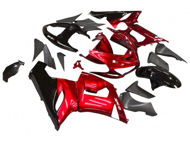 Billige Kawasaki ZX6R Motorrad Verkleidung 2005-2006 - Rot Schwarz