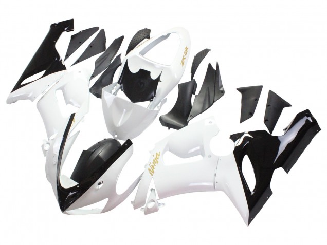 Billige Kawasaki ZX6R Motorrad Verkleidung 2005-2006 - Weiss Schwarz Gold Ninja