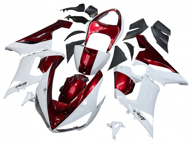 Billige Kawasaki ZX6R Motorrad Verkleidung 2005-2006 - Weiss Rot