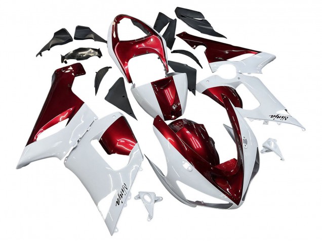 Billige Kawasaki ZX6R Motorrad Verkleidung 2005-2006 - Weiss Rot