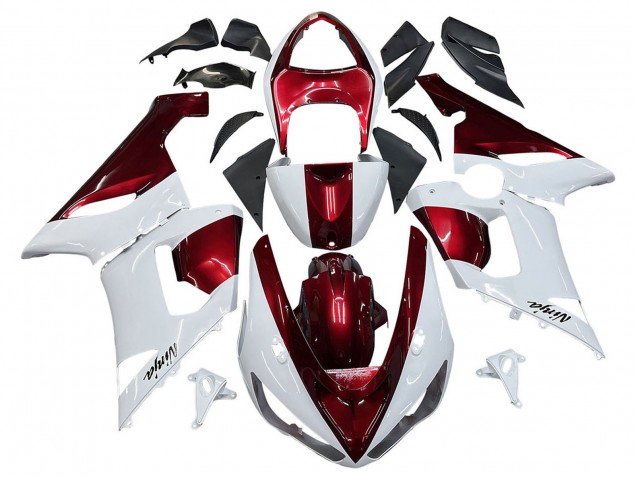 Billige Kawasaki ZX6R Motorrad Verkleidung 2005-2006 - Weiss Rot