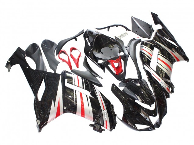 Billige Kawasaki ZX6R Motorrad Verkleidung 2007-2008 - Schwarz Silber Rot Ninja