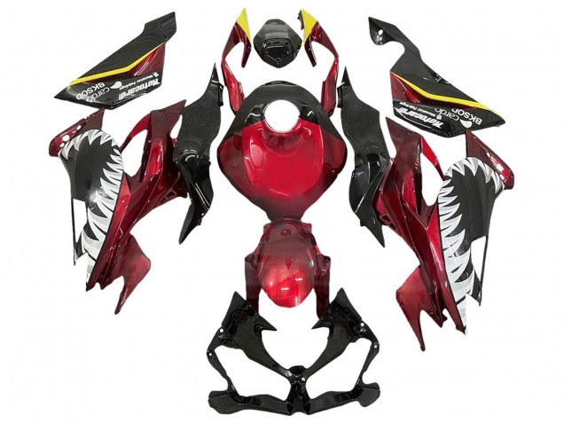 Billige Kawasaki ZX6R Motorrad Verkleidung 2013-2018 - Rot Gelb Schwarz Weiss Hai