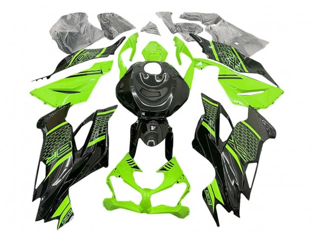 Billige Kawasaki ZX6R Motorrad Verkleidung 2019-2022 - Grun Schwarz Bienenwabe