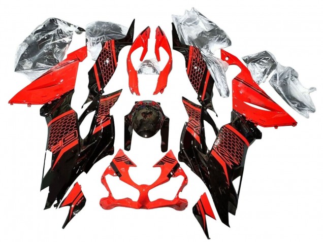 Billige Kawasaki ZX6R Motorrad Verkleidung 2019-2022 - Rot Glanzendes Schwarz Bienenwabe