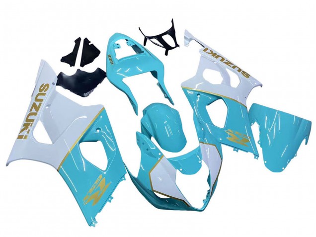 Billige Suzuki GSXR 1000 Motorrad Verkleidung 2003-2004 - Weiss Hellblau Gold