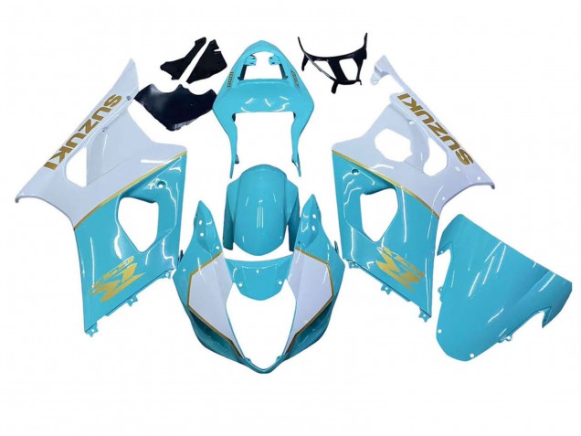 Billige Suzuki GSXR 1000 Motorrad Verkleidung 2003-2004 - Weiss Hellblau Gold