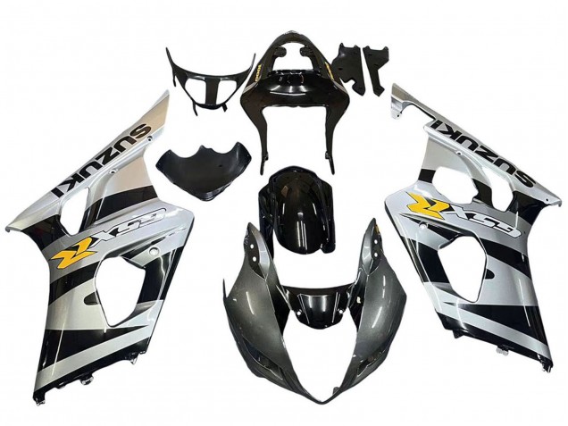 Billige Suzuki GSXR 1000 Motorrad Verkleidung 2003-2004 - Glanzendes Schwarz Silber Grau Gelb