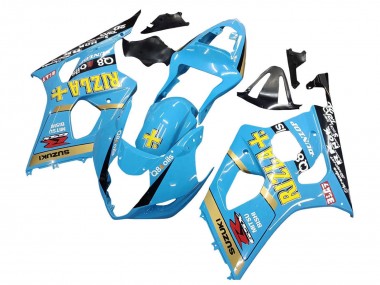Billige Suzuki GSXR 1000 Motorrad Verkleidung 2003-2004 - Hellblau Gelb Schwarz Rizla Motul