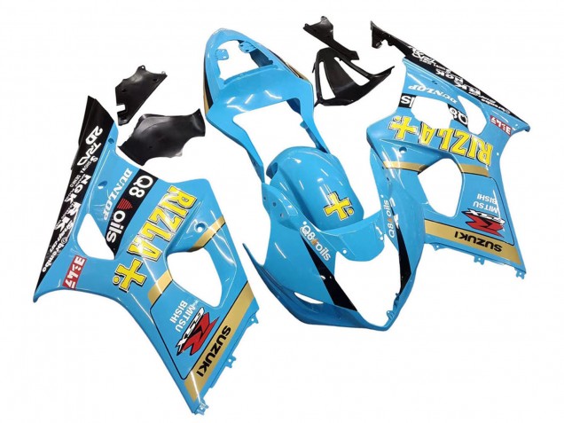 Billige Suzuki GSXR 1000 Motorrad Verkleidung 2003-2004 - Hellblau Gelb Schwarz Rizla Motul