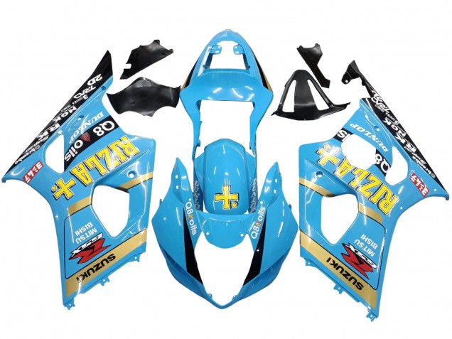 Billige Suzuki GSXR 1000 Motorrad Verkleidung 2003-2004 - Hellblau Gelb Schwarz Rizla Motul