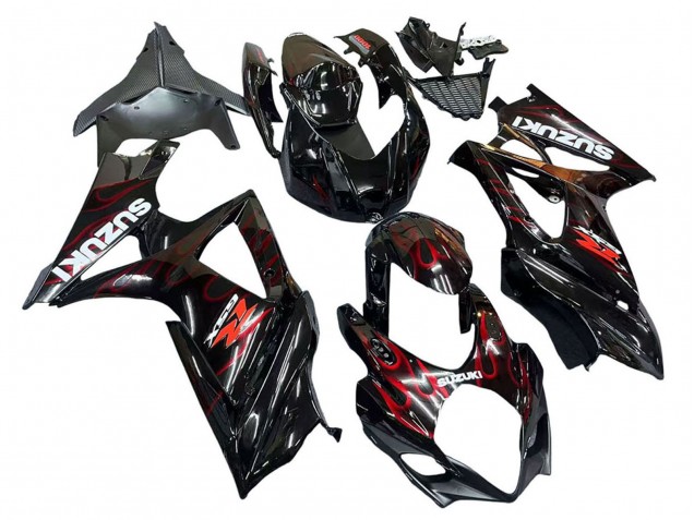 Billige Suzuki GSXR 1000 Motorrad Verkleidung 2007-2008 - Schwarz Rot Flamme