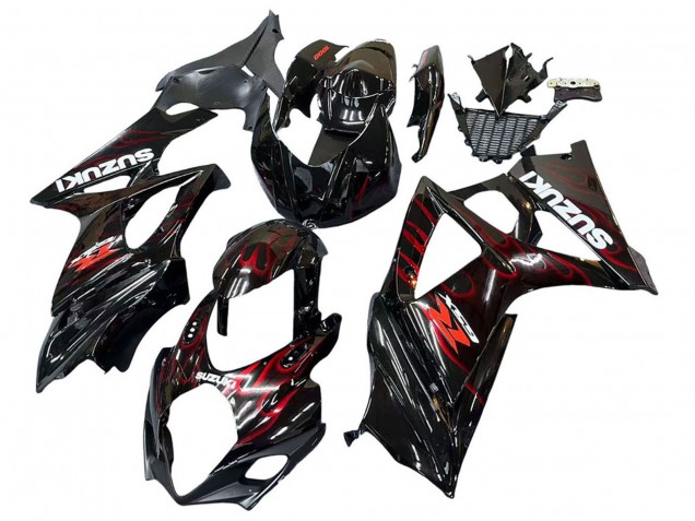 Billige Suzuki GSXR 1000 Motorrad Verkleidung 2007-2008 - Schwarz Rot Flamme