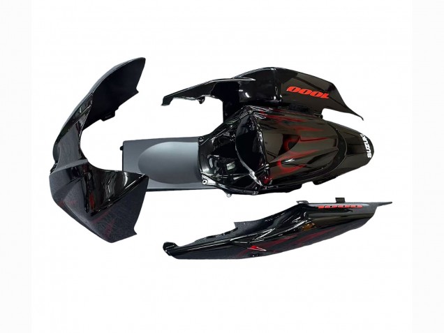 Billige Suzuki GSXR 1000 Motorrad Verkleidung 2007-2008 - Schwarz Rot Flamme