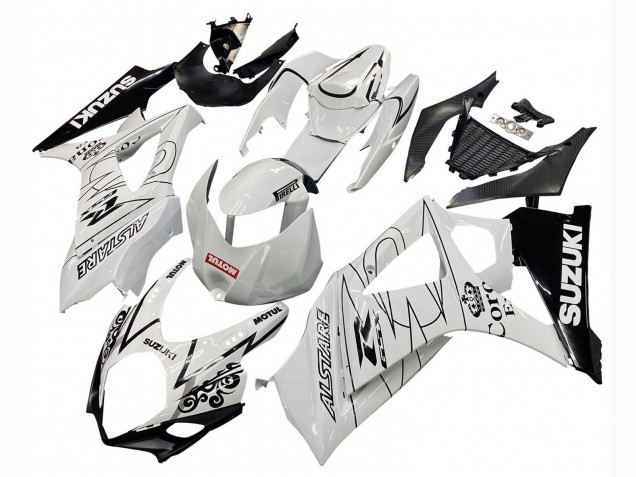 Billige Suzuki GSXR 1000 Motorrad Verkleidung 2007-2008 - Weiss Schwarz Alstare Corona Motul