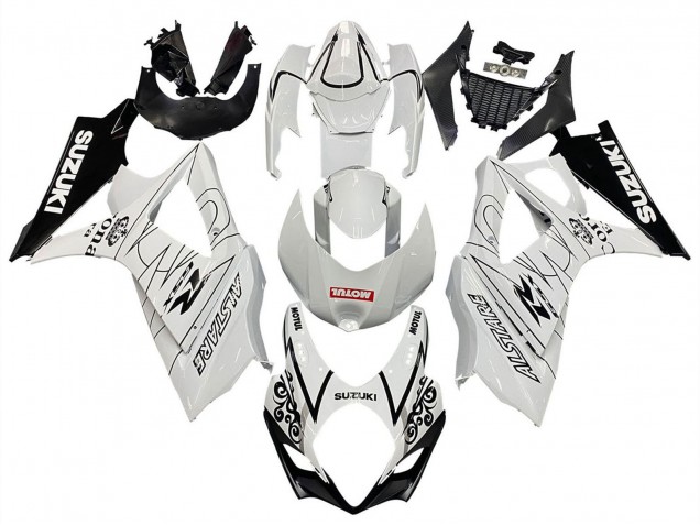 Billige Suzuki GSXR 1000 Motorrad Verkleidung 2007-2008 - Weiss Schwarz Alstare Corona Motul