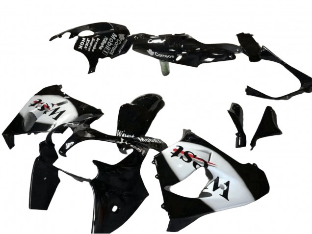 Billige Kawasaki ZX9R Motorrad Verkleidung 2000-2001 - Glanzendes Schwarz Weiss West