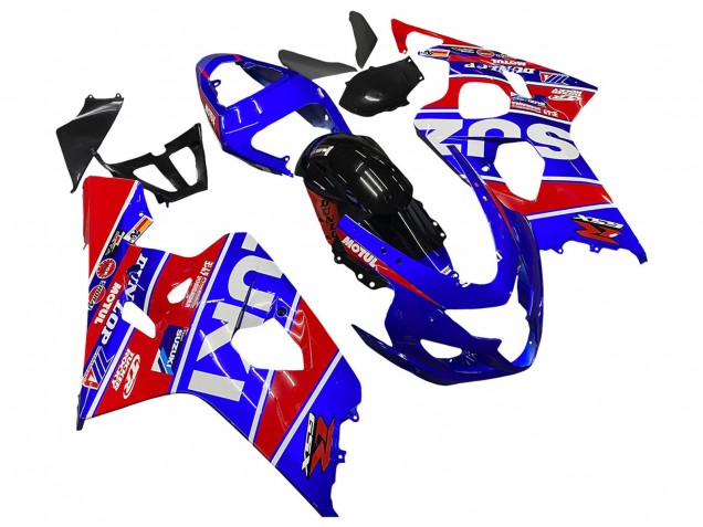 Billige Suzuki GSXR 600 / GSXR 750 Motorrad Verkleidung 2004-2005 - Blau Rot Schwarz Motul Dunlop