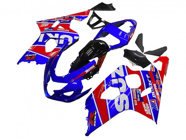 Billige Suzuki GSXR 600 / GSXR 750 Motorrad Verkleidung 2004-2005 - Blau Rot Schwarz Motul Dunlop