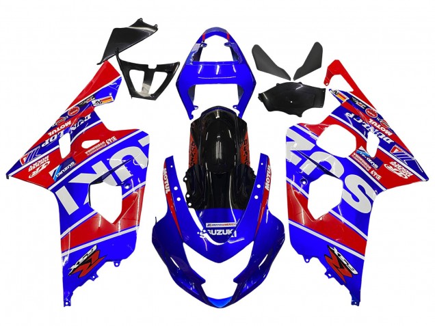 Billige Suzuki GSXR 600 / GSXR 750 Motorrad Verkleidung 2004-2005 - Blau Rot Schwarz Motul Dunlop