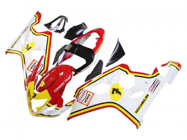 Billige Suzuki GSXR 600 / GSXR 750 Motorrad Verkleidung 2004-2005 - Weiss Rot Gelb Michelin Texaon Heron 7
