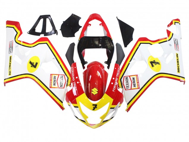 Billige Suzuki GSXR 600 / GSXR 750 Motorrad Verkleidung 2004-2005 - Weiss Rot Gelb Michelin Texaon Heron 7