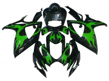 Billige Suzuki GSXR 600 / GSXR 750 Motorrad Verkleidung 2004-2005 - Glanzendes Schwarz Grun Flamme