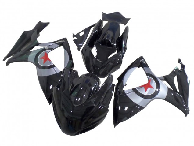 Billige Suzuki GSXR 600 / GSXR 750 Motorrad Verkleidung 2004-2005 - Glanzendes Schwarz Silber Rot Stern