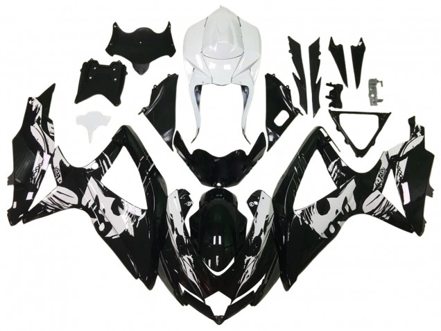 Billige Suzuki GSXR 600 / GSXR 750 Motorrad Verkleidung 2006-2007 - Glanzendes Schwarz Weiss