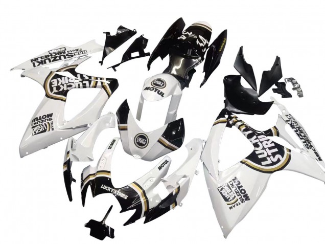 Billige Suzuki GSXR 600 / GSXR 750 Motorrad Verkleidung 2006-2007 - Weiss Schwarz Lucky Strike Motul