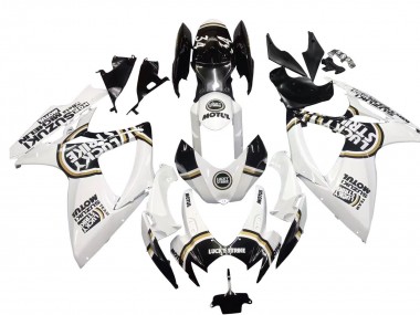 Billige Suzuki GSXR 600 / GSXR 750 Motorrad Verkleidung 2006-2007 - Weiss Schwarz Lucky Strike Motul