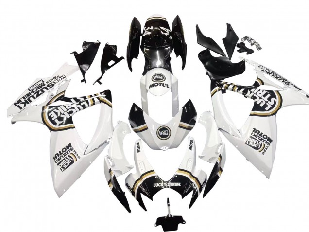 Billige Suzuki GSXR 600 / GSXR 750 Motorrad Verkleidung 2006-2007 - Weiss Schwarz Lucky Strike Motul