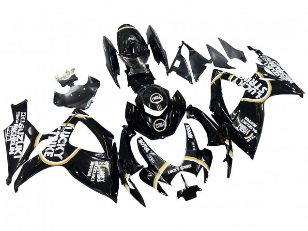 Billige Suzuki GSXR 600 / GSXR 750 Motorrad Verkleidung 2006-2007 - Glanzendes Schwarz Weiss Motul Lucky Strike