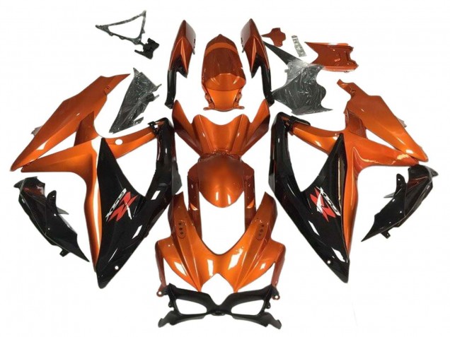 Billige Suzuki GSXR 600 / GSXR 750 Motorrad Verkleidung 2008-2010 - Orange Glanzendes Schwarz
