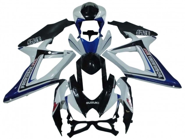 Billige Suzuki GSXR 600 / GSXR 750 Motorrad Verkleidung 2008-2010 - Weiss Blau Glanzendes Schwarz Alstare
